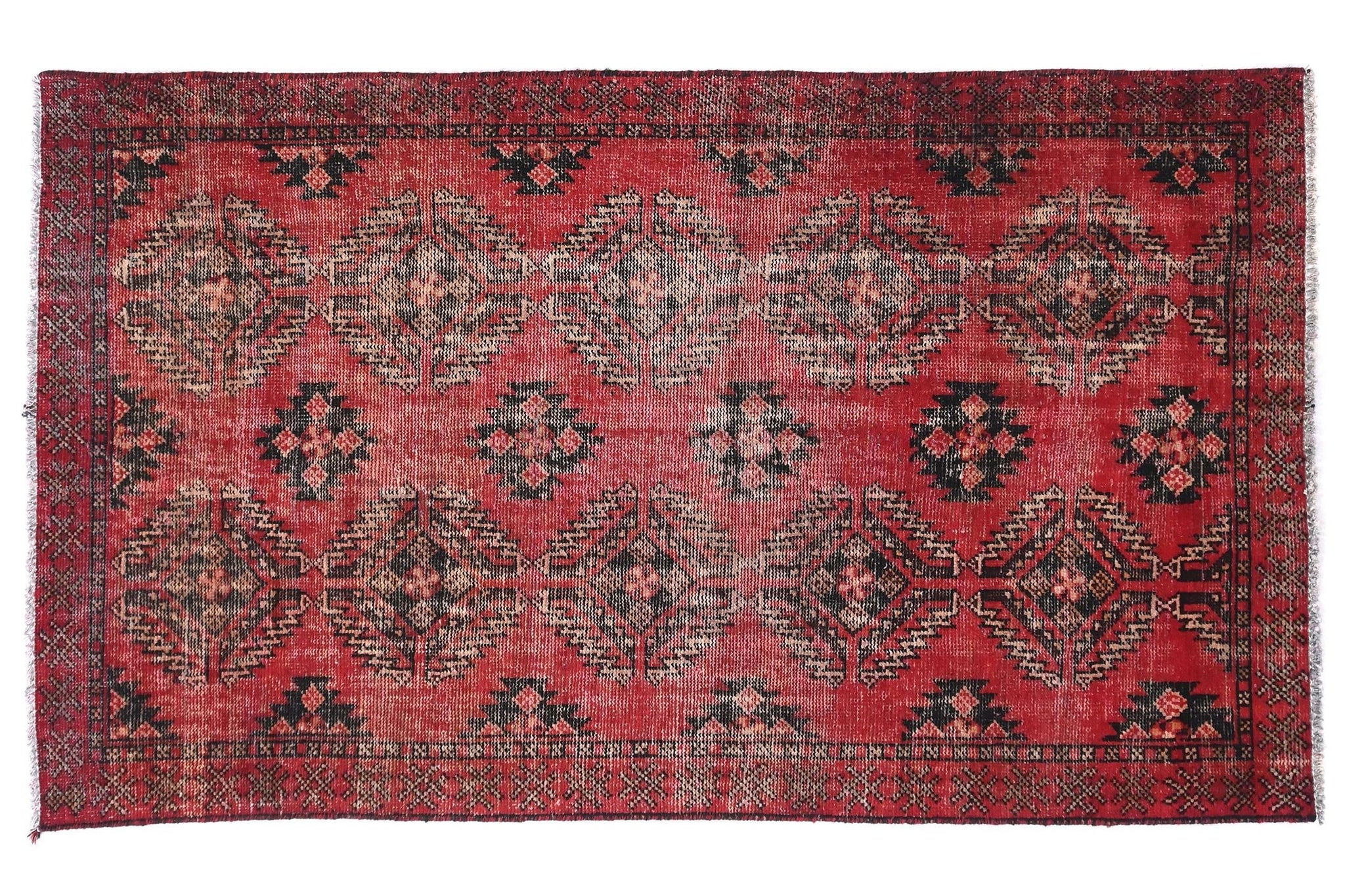 4x6 Handmade Turkish Vintage Tribal Rug | Black Wheat Medallions on Rose Field | Boho Rug, Antique Anatolian Rug | SHR-423 | From 1980