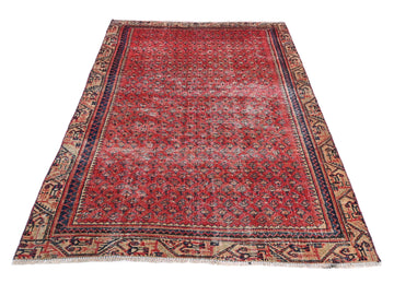 4x6 Handmade Turkish Vintage Tribal Rug | Mini Herati Field in Brick Red Hue | Boho Rug, Antique Anatolian Rug  | SHR425 | From 1980