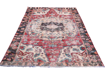 4x6 Handmade Turkish Vintage Tribal Rug | Faded Auburn Ivory Medallion Bloom | Boho Rug, Antique Anatolian Rug | SHR-427 | From 1980