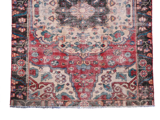 4x6 Handmade Turkish Vintage Tribal Rug | Faded Auburn Ivory Medallion Bloom | Boho Rug, Antique Anatolian Rug | SHR-427 | From 1980