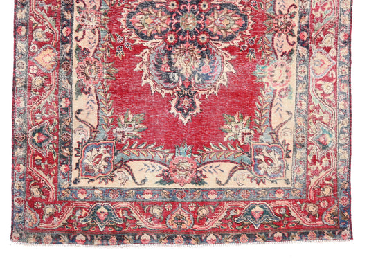 4x6 Handmade Turkish Vintage Tribal Rug | Floral Symmetry in Scarlet & Ivory | Boho Rug, Antique Anatolian Rug | SHR-429 | From 1980