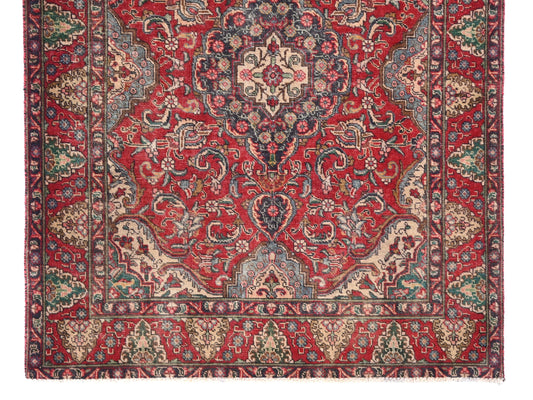 5x6 Handmade Turkish Vintage Tribal Rug | Red Blossom Medallion & Floral Sprandrels |Boho Rug, Antique Anatolian Rug | SHR431 | From 1980