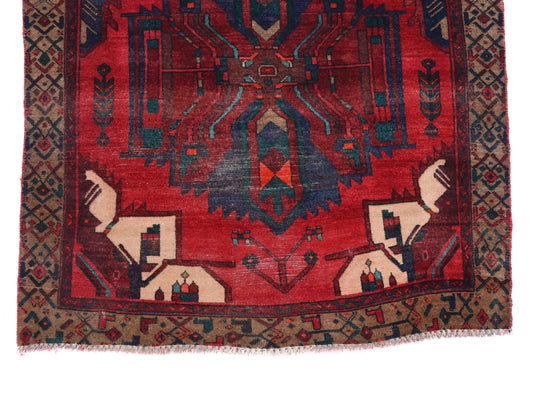 4x9 Handmade Turkish Vintage Tribal Rug | Rich Red Field with Diamond Medallions | Boho Rug, Antique Anatolian Rug | SHR-699 | From 1980 |