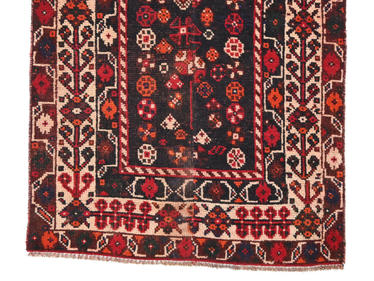 3x10 Handmade Turkish Vintage Tribal Rug | Floral-Embroidered Black Field With Red Stripes | Boho Rug, Anatolian Rug | SHR612 | From 1970