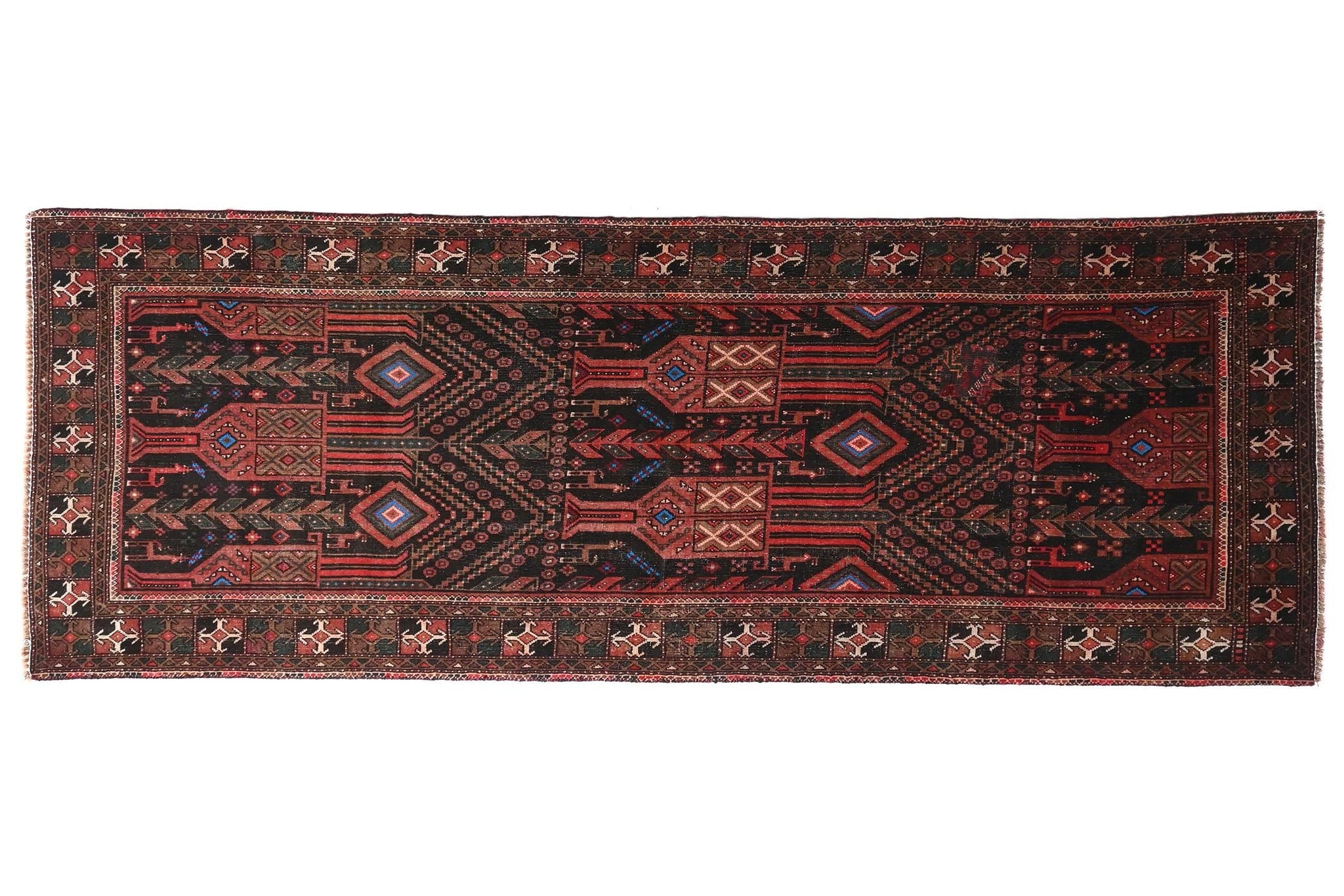 4x9 Handmade Turkish Vintage Tribal Rug | Dark Field With Camel & Geometric Emblems | Boho Rug, Anatolian Rug | SHR614 | From 1970