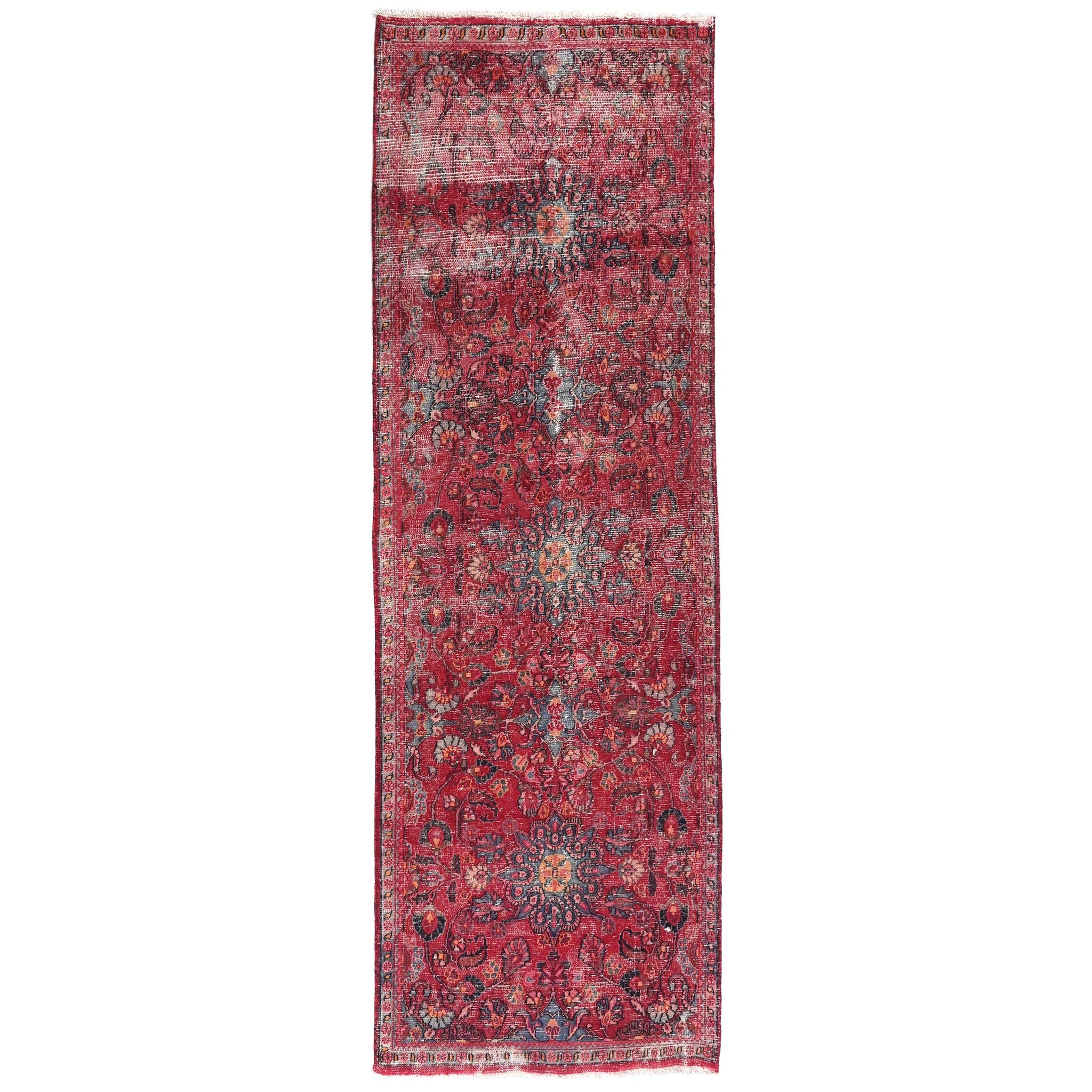 3x10 Handmade Turkish Vintage Tribal Rug | Faded Floral Field in Raspberry Red | Boho Rug, Antique Anatolian Rug | SHR-696 | From 1980 |