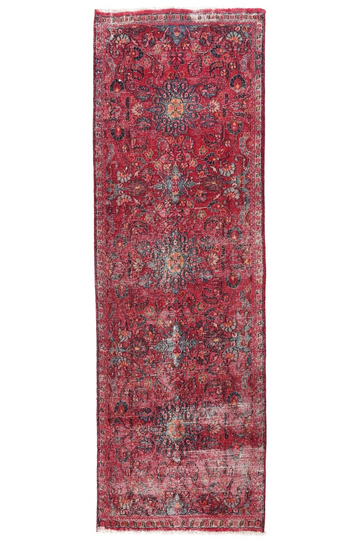 3X10 Handmade Vintage Turkish Runner Rug – Abstract Red