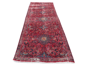 3x10 Handmade Turkish Vintage Tribal Rug | Faded Floral Field in Raspberry Red | Boho Rug, Antique Anatolian Rug | SHR-696 | From 1980 |