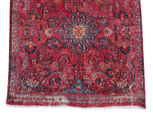 3x10 Handmade Turkish Vintage Tribal Rug | Faded Floral Field in Raspberry Red | Boho Rug, Antique Anatolian Rug | SHR-696 | From 1980 |
