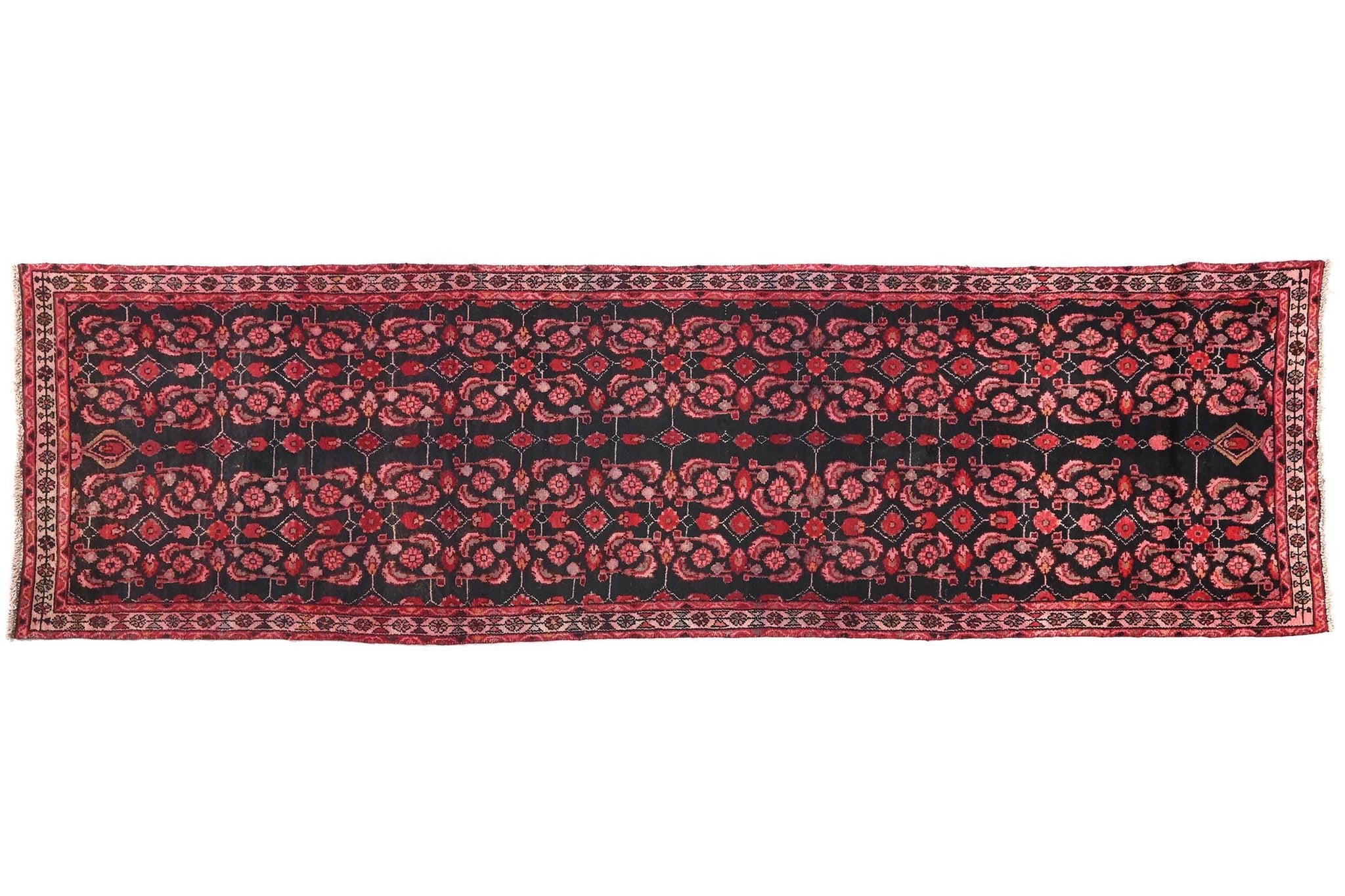 4x12 Handmade Turkish Vintage Tribal Rug | Jet Black Field with Floral Patterns | Boho Rug, Antique Anatolian Rug | SHR-694 | From 1980 |