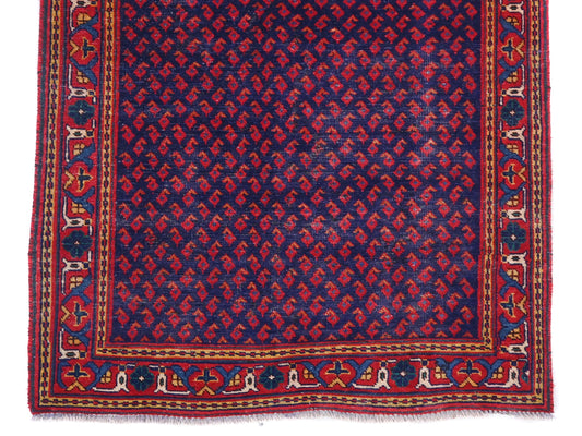 3x10 Handmade Turkish Vintage Tribal Rug | Deep Indigo Field with Tiny Florals | Boho Rug, Antique Anatolian Rug  | SHR-693 | From 1980 |