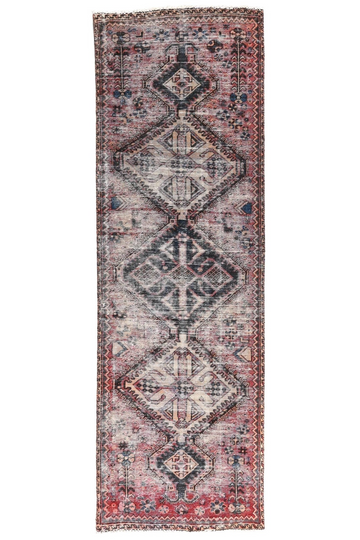3X9 Handmade Vintage Turkish Runner Rug – Geometric Red
