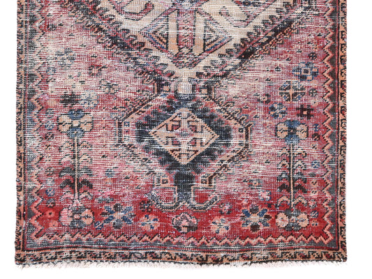 3x9 Handmade Turkish Vintage Tribal Rug | Faded Cream Field & Geometric Medallions | Boho Rug, Antique Anatolian Rug | SHR-685 | From 1980 |