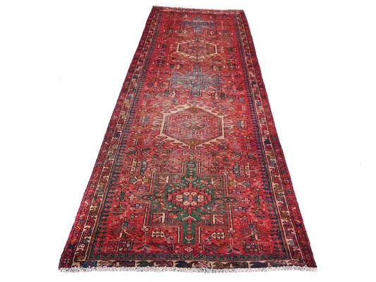 3x9 Handmade Turkish Vintage Tribal Rug | Hexagonal Medallion with Red Accents | Boho Rug, Antique Anatolian Rug | SHR-682 | From 1980 |