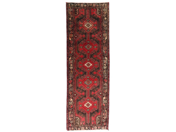 3x9 Handmade Turkish Vintage Tribal Rug | Crimson Field with Dark Brown Medallion | Boho Rug, Antique Anatolian Rug  | SHR-681 | From 1980 |