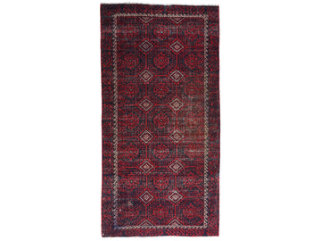 4x9 Handmade Turkish Vintage Tribal Rug | Navy Base with Repeated Floral Medallions | Boho Rug, Antique Anatolian Rug | SHR-680 | From 1980