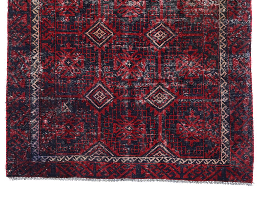 4x9 Handmade Turkish Vintage Tribal Rug | Navy Base with Repeated Floral Medallions | Boho Rug, Antique Anatolian Rug | SHR-680 | From 1980