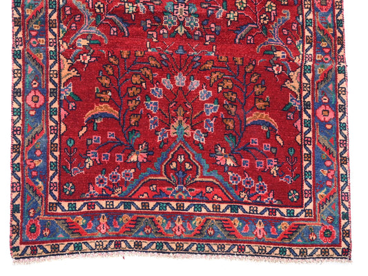 3x9 Handmade Turkish Vintage Tribal Rug | Floral Field with Ivory & Blue Borders | Boho Rug, Antique Anatolian Rug | SHR-674 | From 1980 |