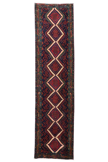 3X11 Handmade Vintage Turkish Runner Rug – Geometric Dark