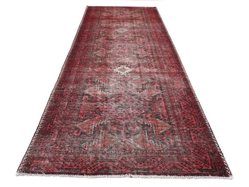 3x11 Handmade Turkish Vintage Tribal Rug | Faded Geometric Tribal Patterns In Red & Grey | Boho Rug, Anatolian Rug | SHR617 | From 1970
