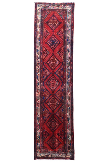 3X11 Handmade Vintage Turkish Runner Rug – Geometric Red