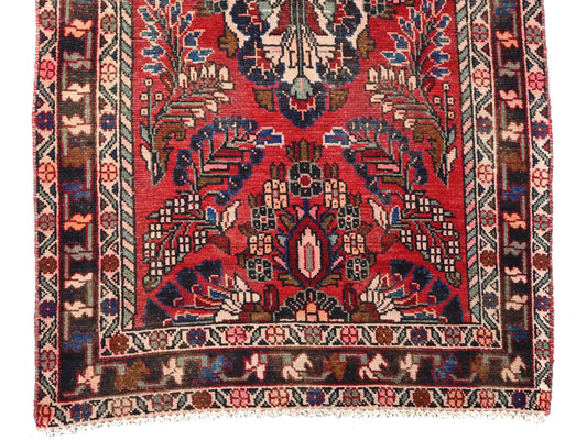 3x15 Handmade Turkish Vintage Tribal Rug | Symmetric Rosette Blooms In Bright Carmine | Boho Rug, Anatolian Rug | SHR624 | From 1970