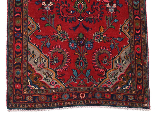 3x12 Handmade Turkish Vintage Tribal Rug | Black-Red Floral Medallions On Scarlet Field | Boho Rug, Anatolian Rug | SHR626 | From 1970