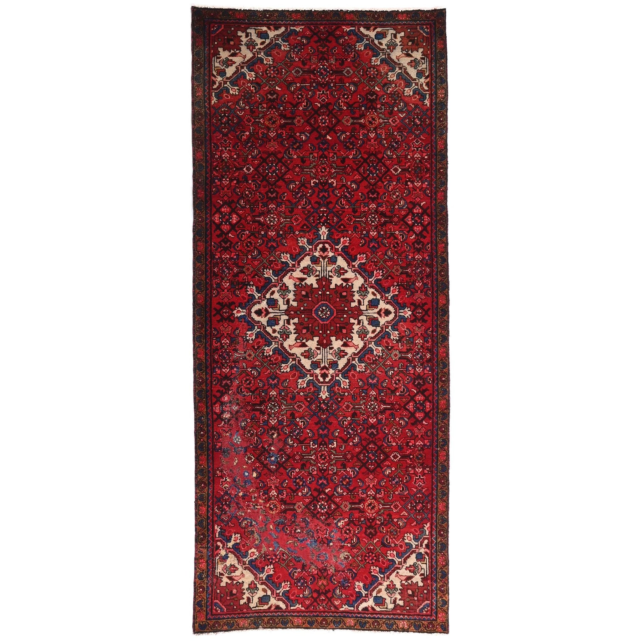 4x9 Handmade Turkish Vintage Tribal Rug | Rich Red Field With Ivory Diamond Medallion | Boho Rug, Anatolian Rug | SHR631 | From 1970