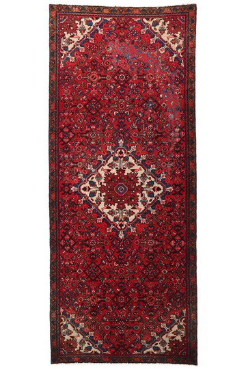 4X9 Handmade Vintage Turkish Area Rug – Geometric Red