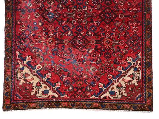 4x9 Handmade Turkish Vintage Tribal Rug | Rich Red Field With Ivory Diamond Medallion | Boho Rug, Anatolian Rug | SHR631 | From 1970