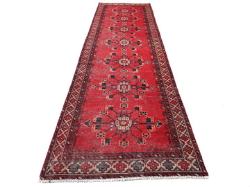 3x11 Handmade Turkish Vintage Tribal Runner | Crimson Row Of Star Guls | Boho Rug, Anatolian Rug | SHR633 | From 1970