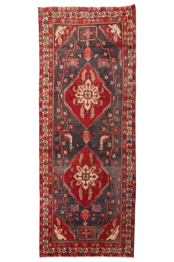 5X11 Handmade Vintage Turkish Area Rug – Geometric Red