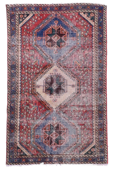 4X7 Handmade Vintage Turkish Area Rug – Geometric Purple