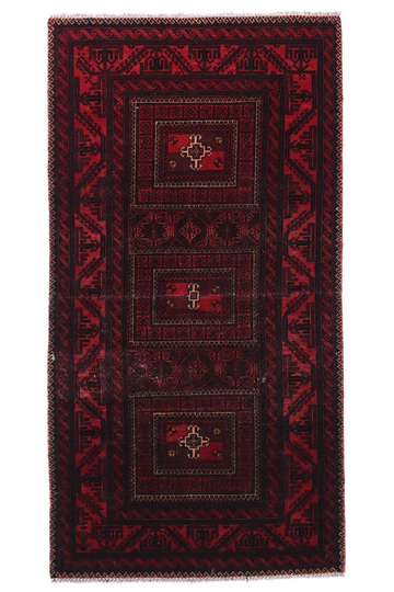 3X6 Handmade Vintage Turkish Runner Rug – Geometric Red