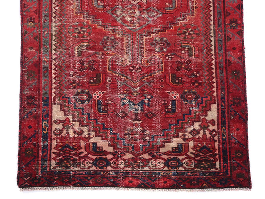 3x7 Handmade Turkish Vintage Tribal Rug  | Faded Ruby Herati Bloomfield | Boho Rug, Antique Anatolian Rug| SHR476 | From 1970