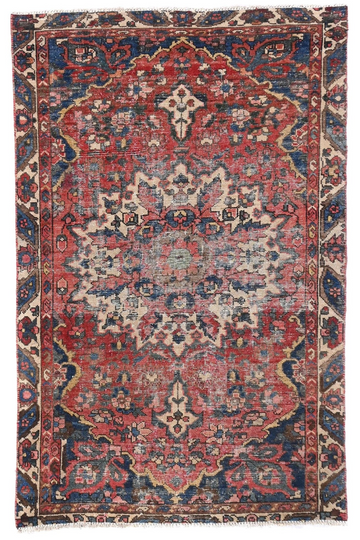 4X6 Handmade Vintage Turkish Accent Rug – Rose Floral
