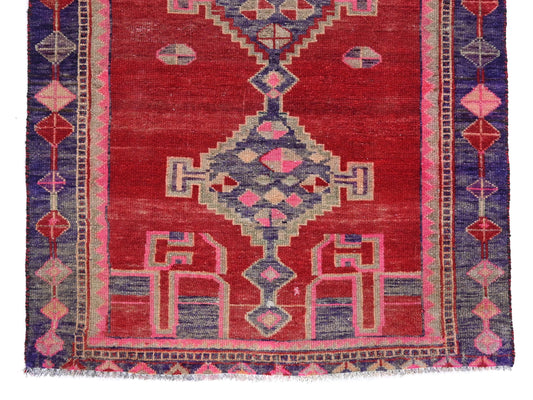 4x6 Handmade Turkish Vintage Tribal Rug | Mirrored Pink Lozenge Vine Trail | Boho Rug, Antique Anatolian Rug | SHR479 | From 1970