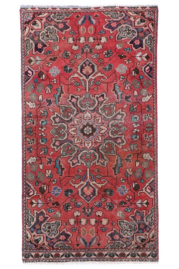 4X7 Handmade Vintage Turkish Area Rug – Floral Red