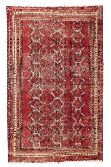 4X6 Handmade Vintage Turkish Accent Rug – Geometric Red