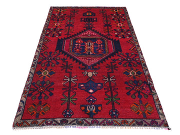 3x6 Handmade Turkish Vintage Tribal Rug | Starburst Symbols on Crimson Embers | Boho Rug, Antique Anatolian Rug | SHR488 | From 1970