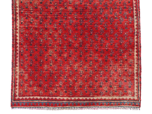 2x9 Handmade Turkish Vintage Tribal Rug | Bright Red Field With Micro-Geometric Patterning | Boho Rug, Anatolian Rug | SHR647 | From 1970