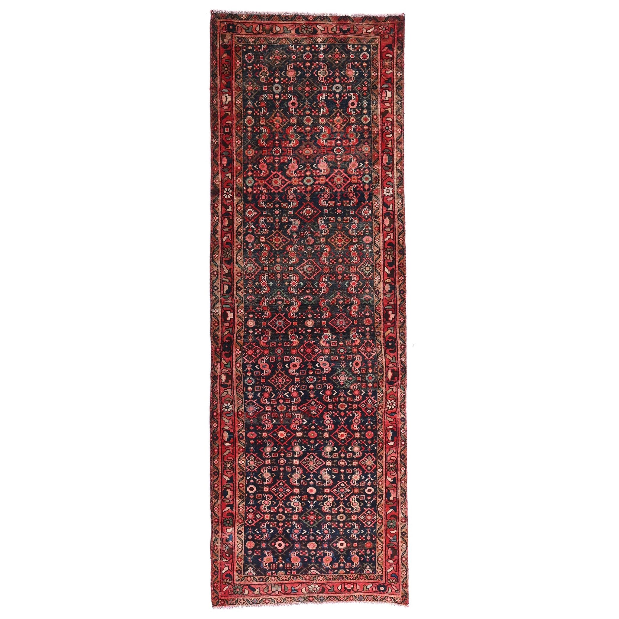 3x9 Handmade Turkish Vintage Tribal Rug | Repeating Medallion Motif With Geometric Field | Boho Rug, Anatolian Rug | SHR652 | From 1970