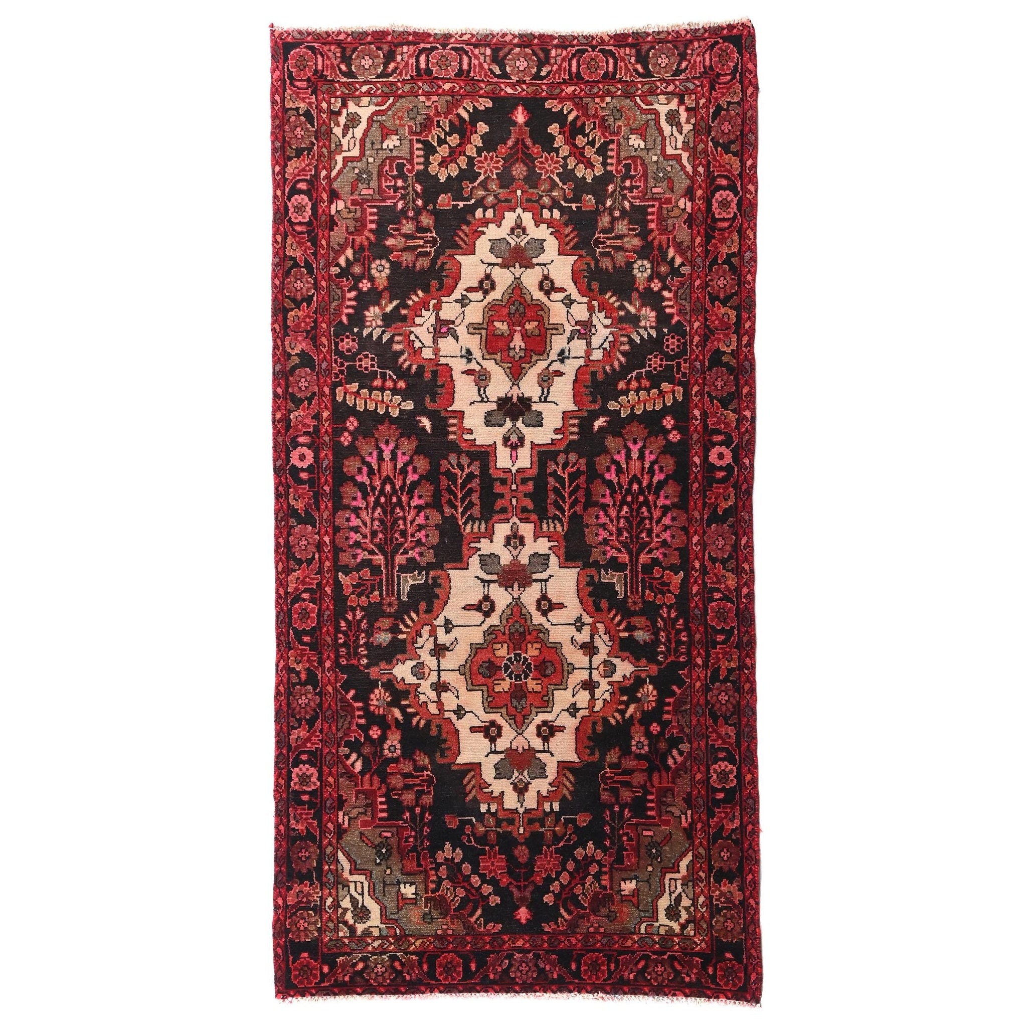 3x7 Handmade Turkish Vintage Tribal Rug | Floral Tree Of Life Motifs With Cream Medallions | Boho Rug, Anatolian Rug | SHR653 | From 1970