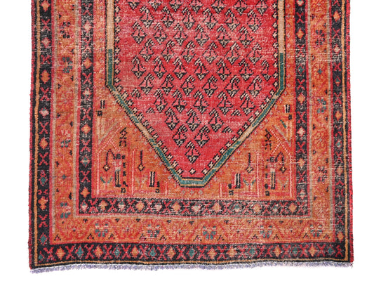 3x9 Handmade Turkish Vintage Tribal Rug | Prayer Niche Motif In Orange/Maroon | Boho Rug, Anatolian Rug | SHR654 | From 1970