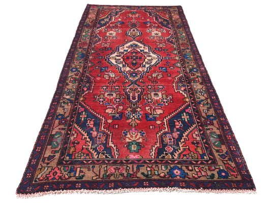 3x8 Handmade Turkish Vintage Tribal Rug | Symmetric Floral Medallions On A Vibrant Red Field | Boho Rug, Anatolian Rug | SHR659 | From 1970