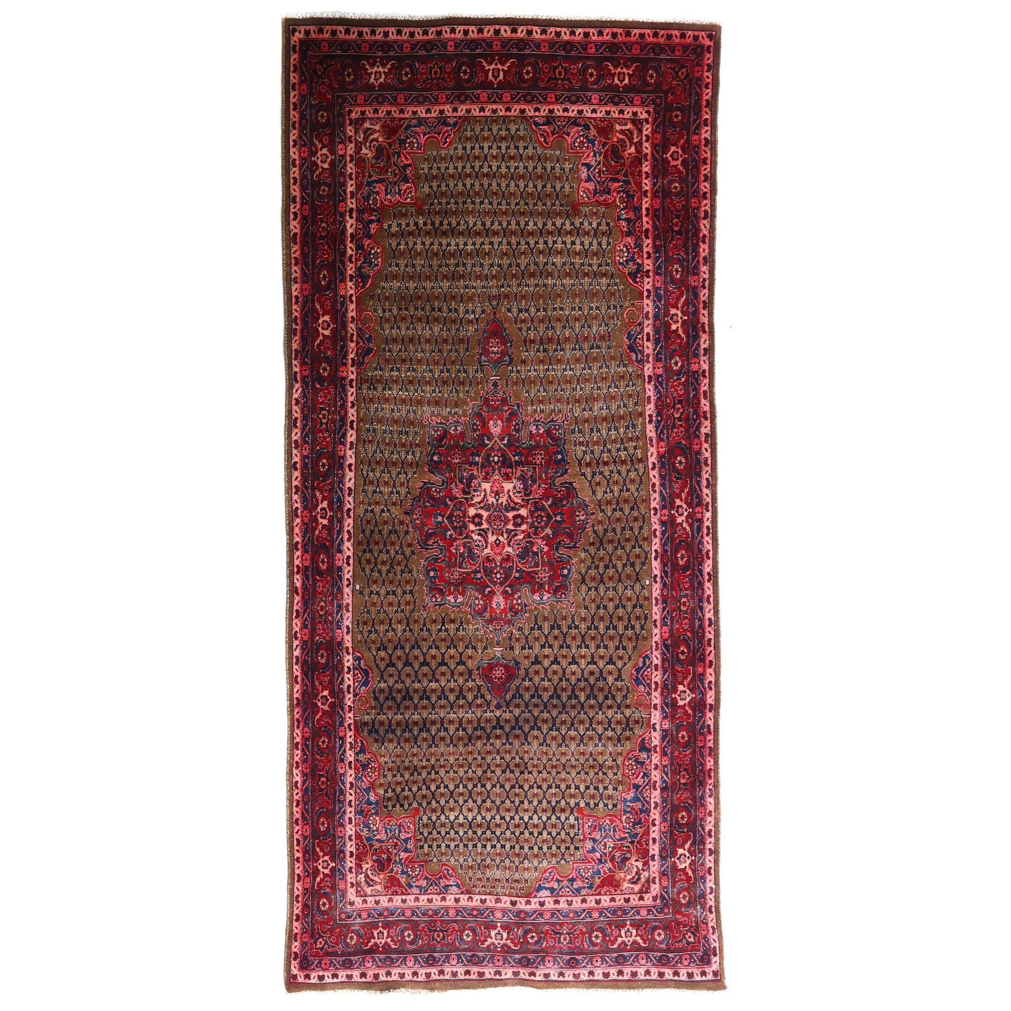 5x11 Handmade Turkish Vintage Tribal Rug | Floral Vase Medallion On A Dark Olive Field | Boho Rug, Anatolian Rug | SHR660 | From 1970