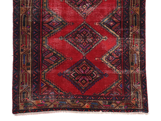 4x9 Handmade Turkish Vintage Tribal Rug | Zig-Zag Diamond Ladder On A Crimson Field | Boho Rug, Anatolian Rug | SHR662 | From 1970