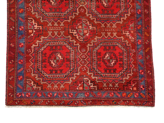 4x10 Handmade Turkish Vintage Tribal Rug | Medallion Grid With Deep Blue Borders | Boho Rug, Anatolian Rug | SHR664 | From 1970