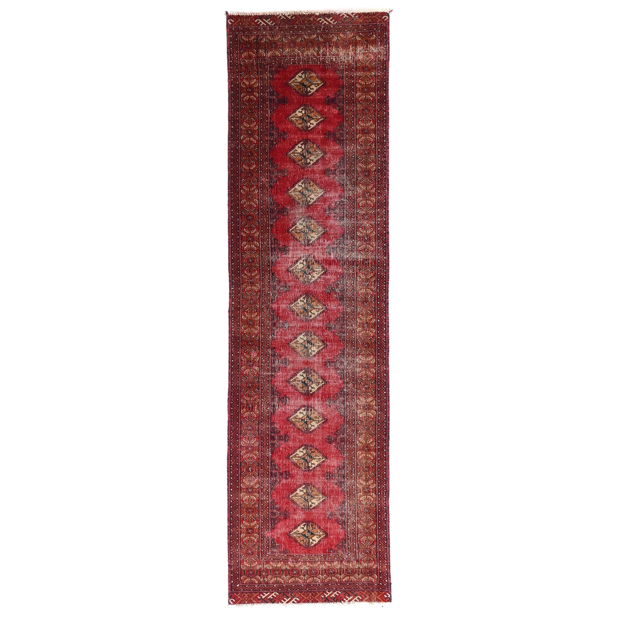 3x9 Handmade Turkish Vintage Tribal Rug | Diamond Chain On A Deep Red Field | Boho Rug, Anatolian Rug | SHR665 | From 1970