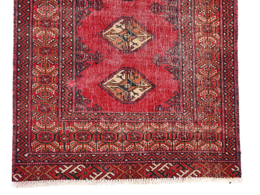 3x9 Handmade Turkish Vintage Tribal Rug | Diamond Chain On A Deep Red Field | Boho Rug, Anatolian Rug | SHR665 | From 1970